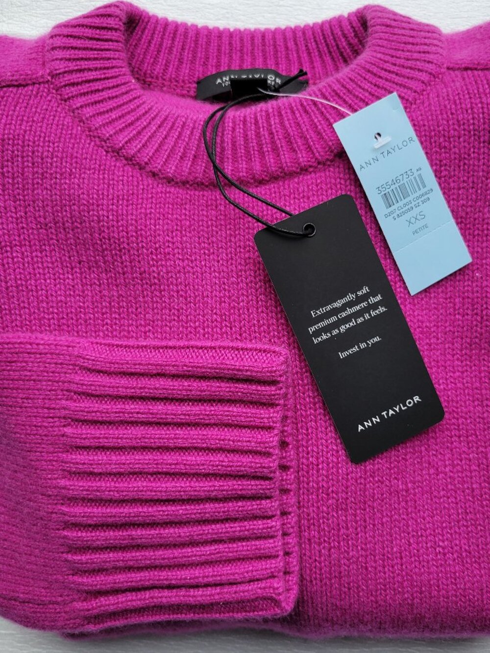 NWT 100% Cashmere Ann Taylor XXS P (fit XS) Magenta Fuchsia Pink boxy crop